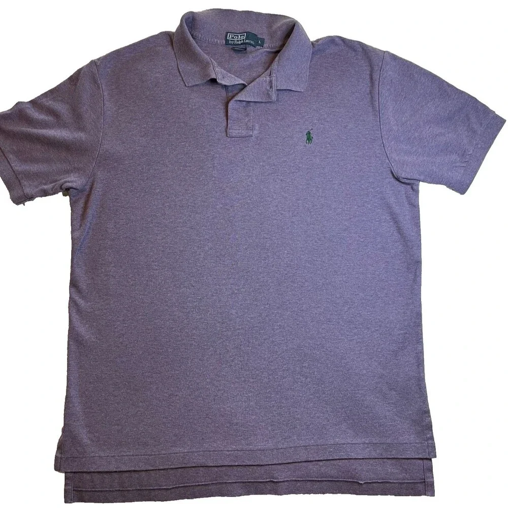 Polo Ralph Lauren Shirt Men's L Purple 100% Cotton Short Sleeve Green Logo